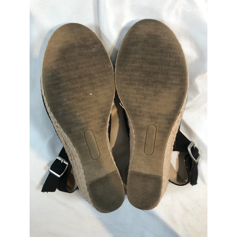 Croft & Barrow Black Espadrille Wedge‎ Sandals Slingback Tecomfort Womens 8.5 M